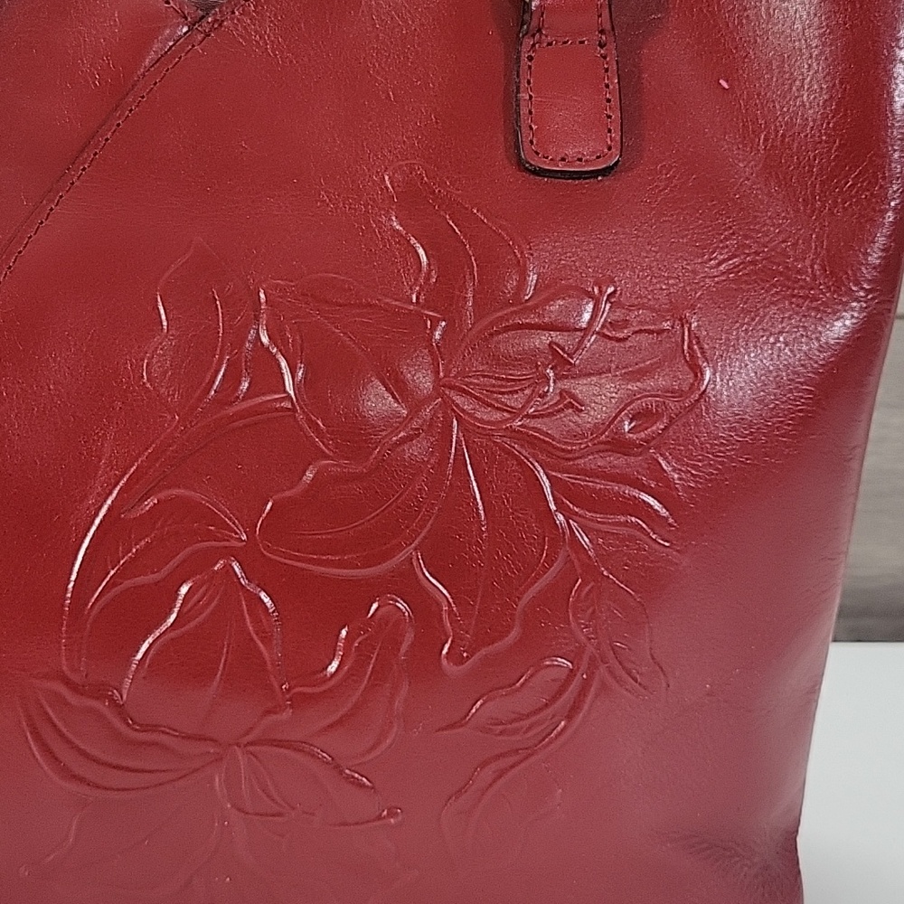 Patricia Nash Red Floral Embossed Leather Tote Bag - Picture 2 of 13